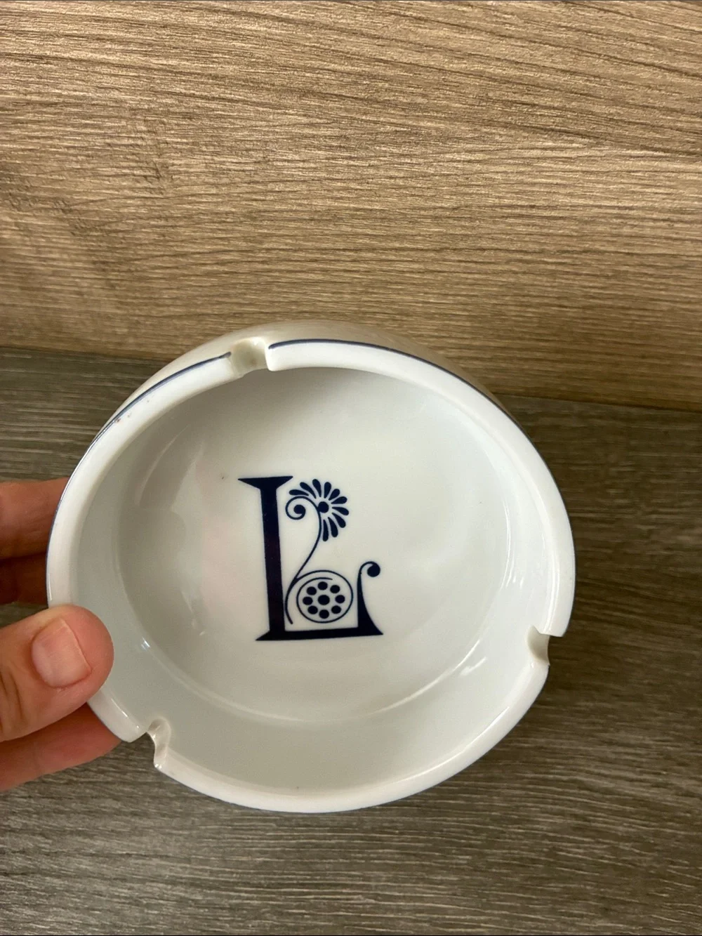 Vintage Script Monogram L Initial Ashtray Japan Porcelain